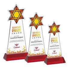 Star of David Full Color Red on Hartford Base Abstract / Misc Crystal Award - Glass Awards