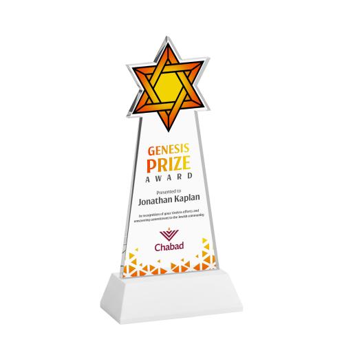 Corporate Awards - Crystal Awards - Star of David Full Color White on Hartford Base Abstract / Misc Crystal Award