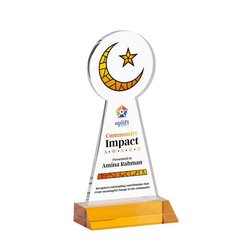 Corporate Awards - Crystal Awards - Crescent & Star Full Color Amber Abstract / Misc Crystal Award