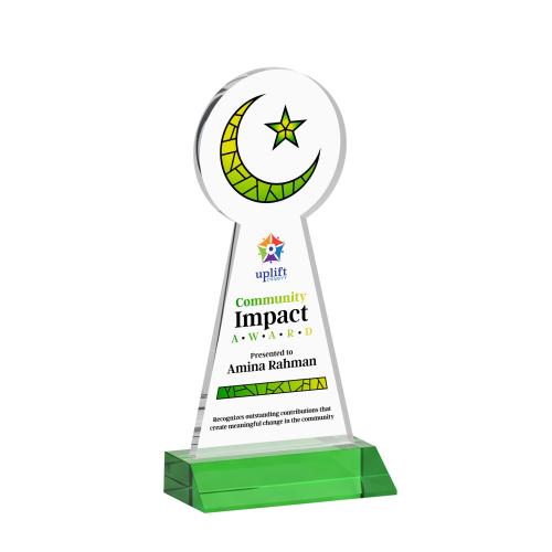 Corporate Awards - Crystal Awards - Crescent & Star Full Color Green Abstract / Misc Crystal Award