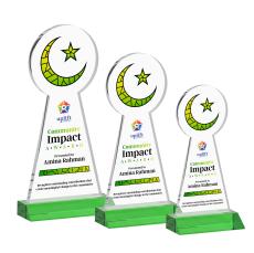 Crescent & Star Full Color Green Abstract / Misc Crystal Award - Glass Awards