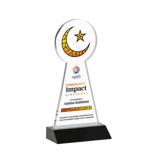 Corporate Awards - Crystal Awards - Crescent & Star Full Color Black Abstract / Misc Crystal Award