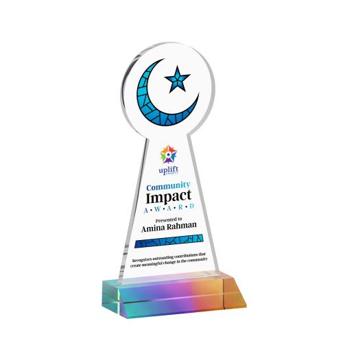 Corporate Awards - Crystal Awards - Crescent & Star Full Color Prismatic Abstract / Misc Crystal Award
