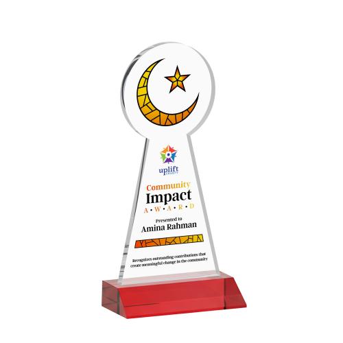 Corporate Awards - Crystal Awards - Crescent & Star Full Color Red Abstract / Misc Crystal Award