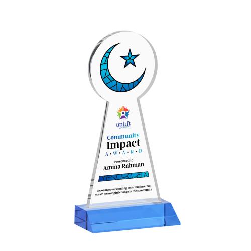 Corporate Awards - Crystal Awards - Crescent & Star Full Color Sky Blue Abstract / Misc Crystal Award