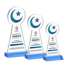 Crescent & Star Full Color Sky Blue Abstract / Misc Crystal Award - Full Color Awards