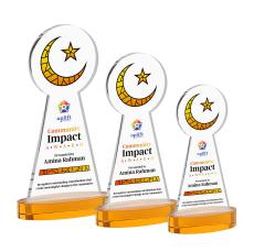 Crescent & Star Full Color Amber on Alberton Base Abstract / Misc Crystal Award - Corporate Awards