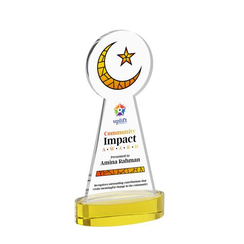 Corporate Awards - Crystal Awards - Crescent & Star Full Color Gold on Alberton Base Abstract / Misc Crystal Award