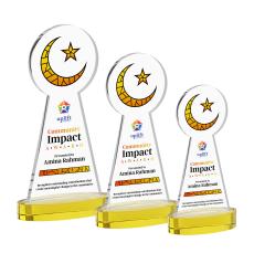 Crescent & Star Full Color Gold on Alberton Base Abstract / Misc Crystal Award - Corporate Awards