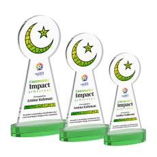 Crescent & Star Full Color Green on Alberton Base Abstract / Misc Crystal Award - Corporate Awards