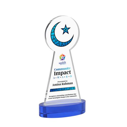 Corporate Awards - Crystal Awards - Crescent & Star Full Color Blue on Alberton Base Abstract / Misc Crystal Award