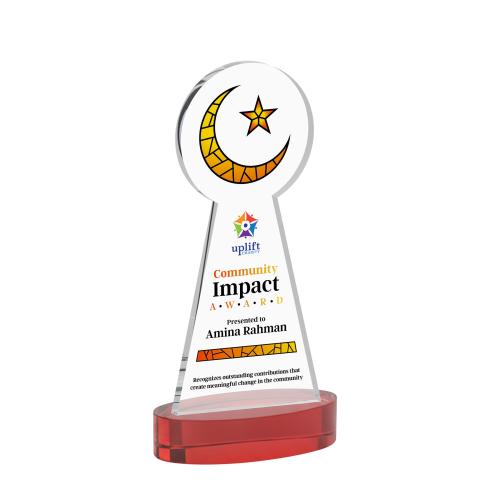 Corporate Awards - Crystal Awards - Crescent & Star Full Color Red on Alberton Base Abstract / Misc Crystal Award