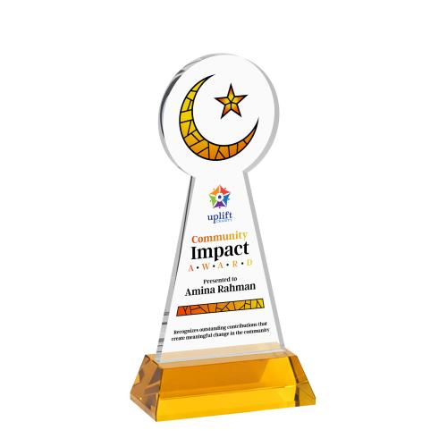 Corporate Awards - Crystal Awards - Crescent & Star Full Color Amber on Hartford Base Abstract / Misc Crystal Award