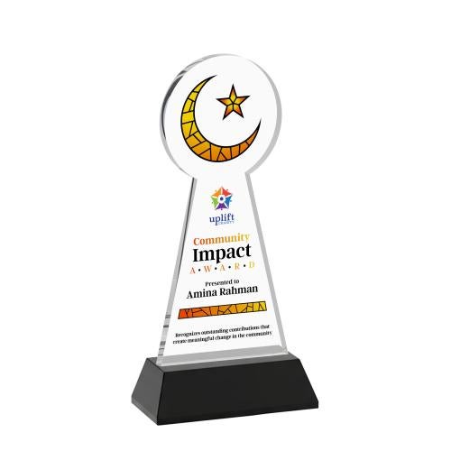 Corporate Awards - Crystal Awards - Crescent & Star Full Color Black on Hartford Base Abstract / Misc Crystal Award