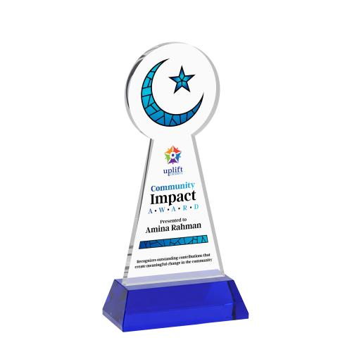 Corporate Awards - Crystal Awards - Crescent & Star Full Color Blue on Hartford Base Abstract / Misc Crystal Award