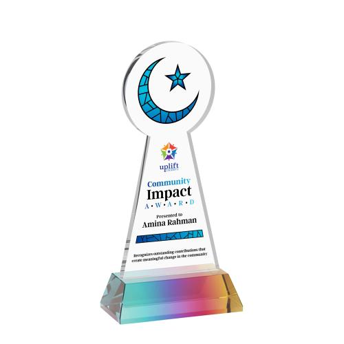 Corporate Awards - Crystal Awards - Crescent & Star Full Color Abstract / Misc on Hartford Base-Prismatic Crystal Award