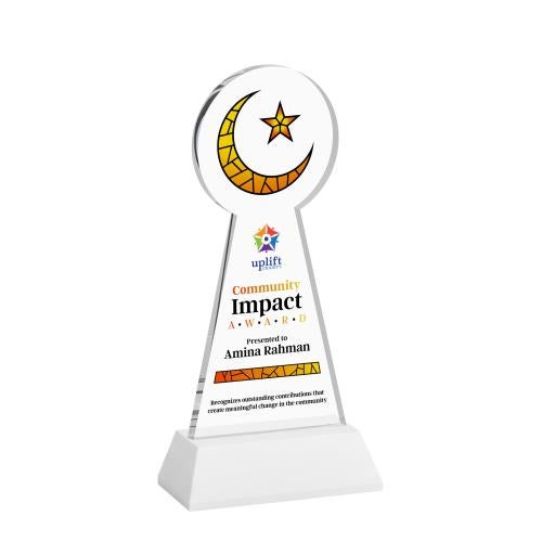 Corporate Awards - Crystal Awards - Crescent & Star Full Color White on Hartford Base Abstract / Misc Crystal Award