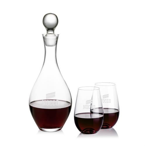 Corporate Recognition Gifts - Etched Barware - Briarwood Decanter & Boston Stemless Wine Set