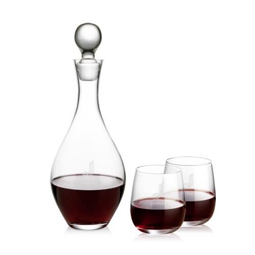 Corporate Recognition Gifts - Etched Barware - Briarwood Decanter & Crestview Stemless Wine Set