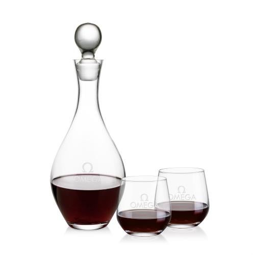 Corporate Recognition Gifts - Etched Barware - Briarwood Decanter & Garland Stemless Wine Set