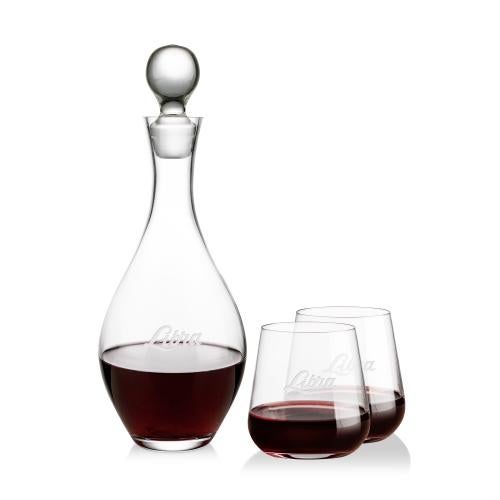Corporate Recognition Gifts - Etched Barware - Briarwood Decanter & Howden Stemless Wine Set
