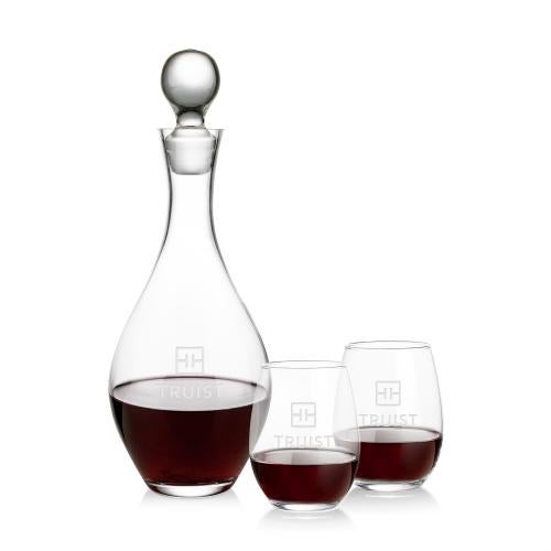 Corporate Recognition Gifts - Etched Barware - Briarwood Decanter & Stanford Stemless Wine Set