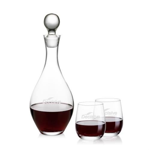 Corporate Recognition Gifts - Etched Barware - Briarwood Decanter & Salem Stemless Wine Set