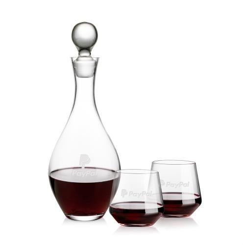 Corporate Recognition Gifts - Etched Barware - Briarwood Decanter & Tucson Stemless Wine Set
