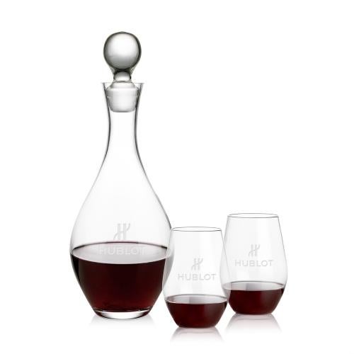 Corporate Recognition Gifts - Etched Barware - Briarwood Decanter & Vale Stemless Wine Set