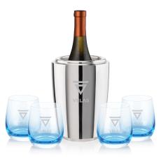 Pescara Wine Cooler & Soudan Blue Stemless Wine - Corporate Recognition Gifts