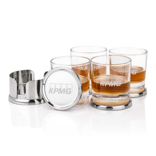 Corporate Recognition Gifts - Etched Barware - Baldoni Coasters & Baldwin On-the-Rocks Set