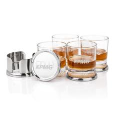 Baldoni Coasters & Baldwin On-the-Rocks Set - Etched Barware