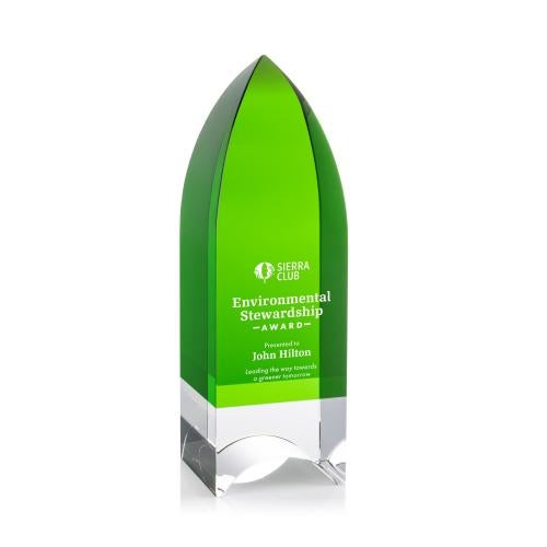 Corporate Awards - Crystal Awards - Colored Crystal - Emerald Tower Obelisk Crystal Award