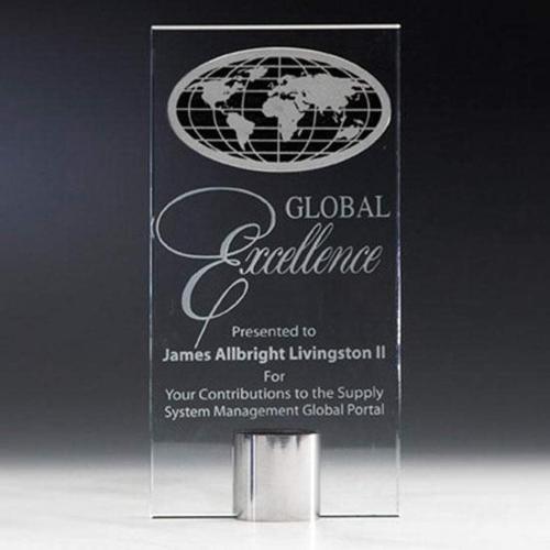 Corporate Awards - Crystal Awards - Crystal Globe Awards  - Global Splendor Rectangle Metal Award