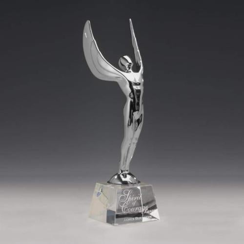 Corporate Awards - Modern Awards - Winged Achievement People on Optical Crystal Award