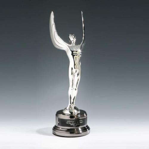 Corporate Awards - Modern Awards - Winged Achievement People on Black Nickel Metal Award