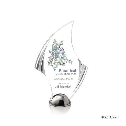 Corporate Awards - Crystal Awards - Crystal Flame Awards - Flourish Hemisphere Full Color Flame Acrylic Award