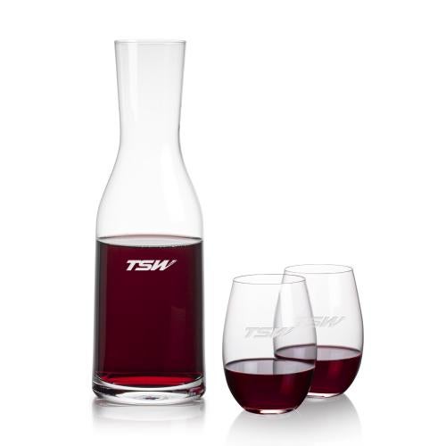 Corporate Recognition Gifts - Etched Barware - Caldmore Carafe & Laurent Stemless Wine