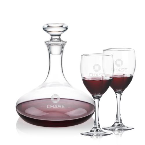 Corporate Recognition Gifts - Etched Barware - Elliston Decanter & Carberry Wine Set