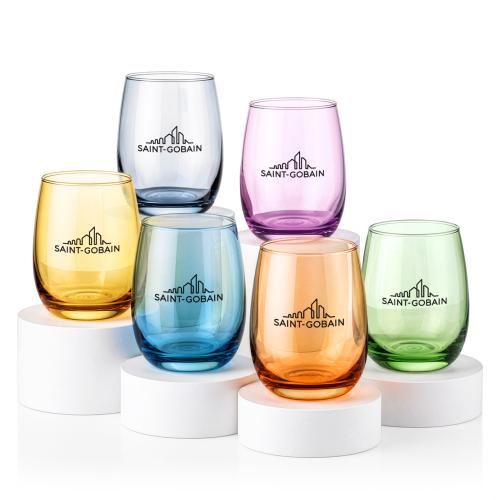Corporate Recognition Gifts - Etched Barware - Wine Glasses - Sedona Stemless Wine Set of 6 - Imprinted
