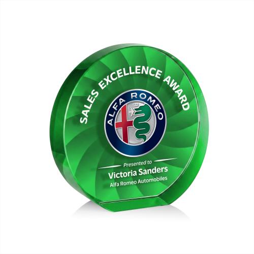 Corporate Awards - Crystal Awards - Apollo Full Color Green Circle Crystal Award