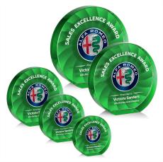 Apollo Full Color Green Circle Crystal Award - Crystal Awards
