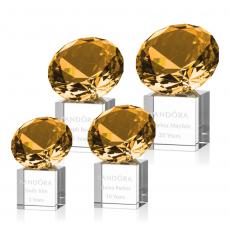 Employee Gifts - Gemstone Amber on Cube Crystal Award