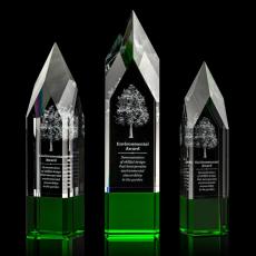 Employee Gifts - Coventry 3D Green  Obelisk Crystal Award