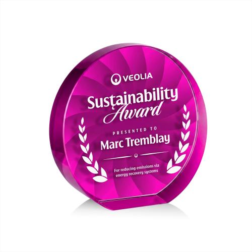Corporate Awards - Crystal Awards - Apollo Full Color Pink Circle Crystal Award