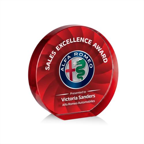 Corporate Awards - Crystal Awards - Apollo Full Color Red Circle Crystal Award