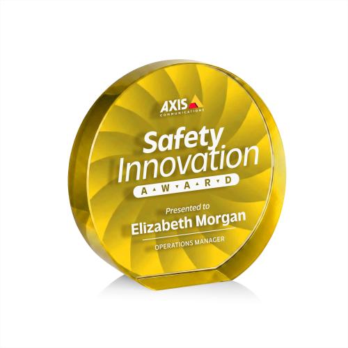 Corporate Awards - Crystal Awards - Apollo Full Color Yellow Circle Crystal Award