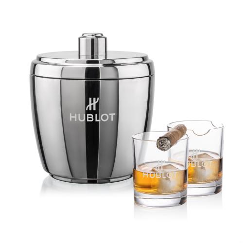 Corporate Recognition Gifts - Etched Barware - Pescara Ice Bucket & Veradero On-the-Rocks
