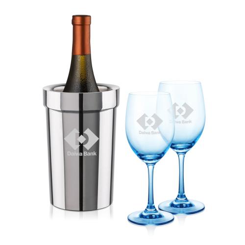Corporate Recognition Gifts - Etched Barware - Milano Wine Cooler & Soudan Blue Wine
