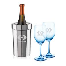 Milano Wine Cooler & Soudan Blue Wine - Etched Barware